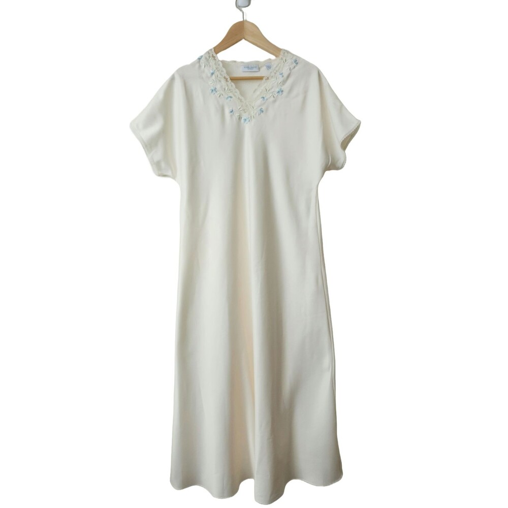 Erika Taylor Womens Embroidered Long Nightgown Ivory Kimono V-Neck Size M